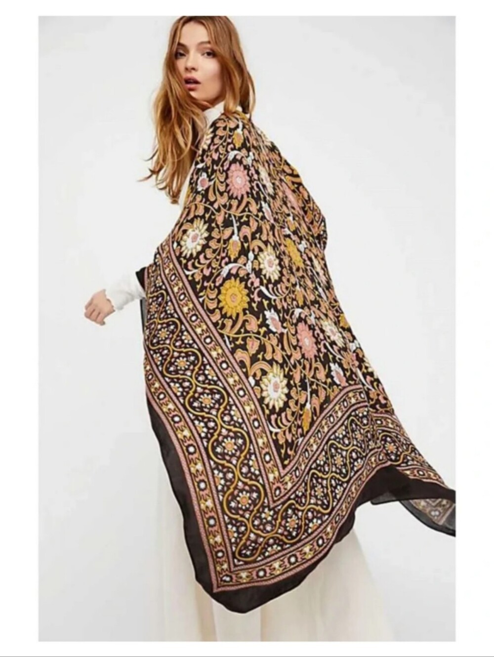 Free People Magic Dance Border Print Duster Black Combo One Size | Boho